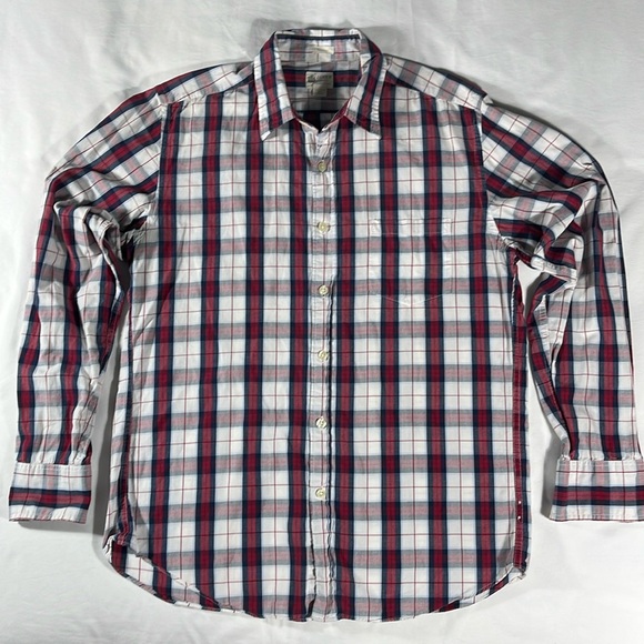 J. Crew mens red blue white tartan plaid Tailored fit button down shirt - size M - Picture 2 of 8